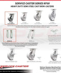Heavy Duty Swivel Top Plate Casters Set Of Four With Four Inch Wheels Two Swivel And Two Rigid Semi Steel Cast Iron Total 4000 Lb Capacity Ideal For Heavy Carts Dollies And Equipment with specifications diagram