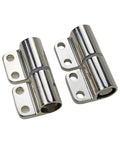 Two chrome-plated zinc alloy cabinet damping hinges with screw holes