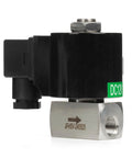 Quarter Inch High Pressure Solenoid Valve 160 Bar Stainless Steel 12V DC High Temperature IP65 side view