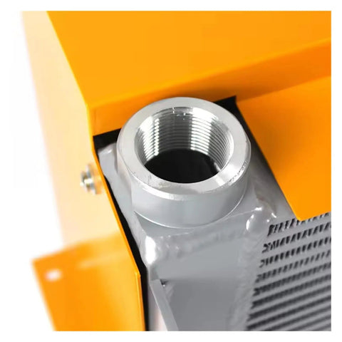 Close-up of G1 thread on Beefy Plate Fin Hydraulic Aluminum Oil Cooler For Industrial Machinery, Air Cooled Heat Exchanger Delivers Efficient Cooling Up To 2 MPa, Lightweight Yet Durable Aluminum Radiator For 24V DC AH1470T-CA