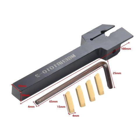 Lathe Tool Holder System For 10mm MGEHR1010 Turning Tools With Four MGMN200 Grooving Inserts For Rock Solid Durability Precise Metalworking And Smooth Efficient Cutting, with 10mm shank and 4 inserts
