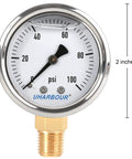 Liquid-filled fuel pressure gauge 2 inch, 0-100 PSI, stainless steel case