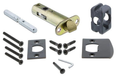 Old School Farmhouse Privacy Door Knob Set With Solid Brass Plates And Lead Crystal Knobs hardware components, Timeless Bronze.
