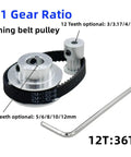 Rock Solid 2GT Timing Pulley Set With Giant Gear Ratio Of Three To One For Smooth Power Transfer And Super Tight Tension Using Wide Belt Compatibility Options And Mega Bore Sizes Up To Twelve Millimeters For Heavy Duty Builds That Last. 12T:36T alloy pulley kit with hex key