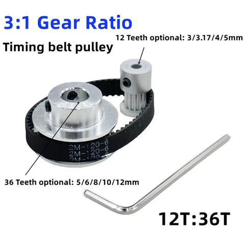Rock Solid 2GT Timing Pulley Set With Giant Gear Ratio Of Three To One For Smooth Power Transfer And Super Tight Tension Using Wide Belt Compatibility Options And Mega Bore Sizes Up To Twelve Millimeters For Heavy Duty Builds That Last. 12T:36T alloy pulley kit with hex key