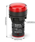Industrial 22mm LED Indicator Light 220V AC Pilot Signal Lamp, red lens, 7/8 inch panel mount with screw terminal, front view