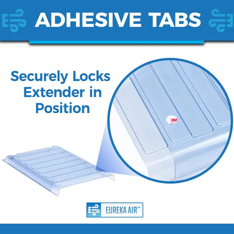 Close-up of Air Under Furniture Magnetic Vent Extender adhesive tabs and textured surface for secure positioning.