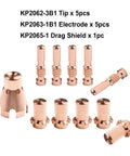 Ultimate 11-Piece Plasma Cutter Tips And Nozzles Kit Made For Procut 55 And 80 Series Machines including 5 tips, 5 electrodes, and 1 drag shield.