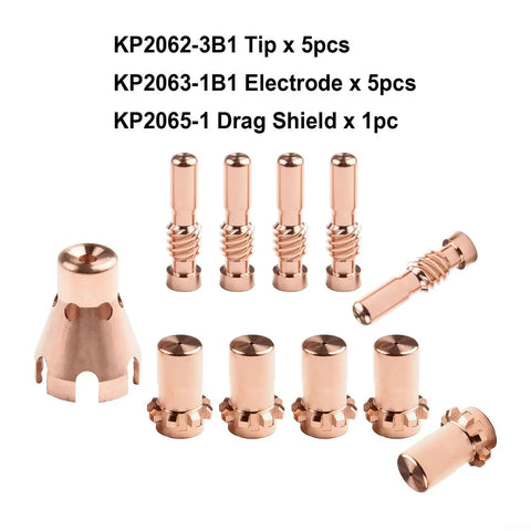 Ultimate 11-Piece Plasma Cutter Tips And Nozzles Kit Made For Procut 55 And 80 Series Machines including 5 tips, 5 electrodes, and 1 drag shield.