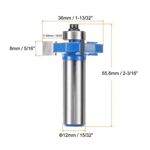 15/32 Inch Shank 3 Wing Carbide Router Bit With Ball Bearing Guide for precise slab flattening and T slot routing, 36mm cutter.