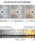 20.5 Inch Low Profile Ceiling Fan With Lights Bladeless Flower Shape Ceiling Light Fan With Remote Control 3 Color Temperature LED Dimmable Modern Ceiling Fan displaying color and brightness adjustments