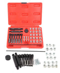 33 Piece Glow Plug Thread Repair Kit For Diesel Cylinder Heads With Tap Insert Driver and Guide Pins in red carry case with tools and inserts.