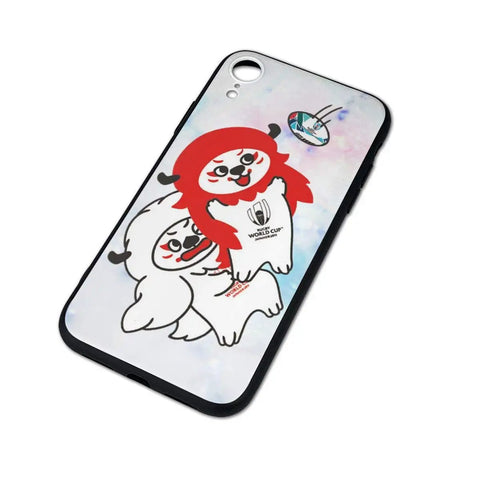 Smartphone case with cartoon characters on a light background, featuring a red and white playful design.
