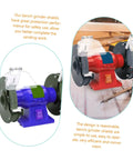 Stainless Steel Bench Eye Shield Kit For 8 Inch Bench Grinders, shown attached to red and blue bench grinders.