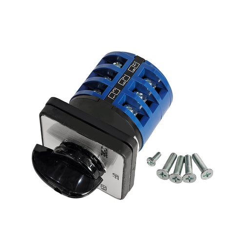 Front view of 30 Amp RV Transfer Switch With 3 Position Shore Off Gen Rotary Selector, including screws, for RV Marine Truck Motorhome