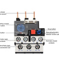 Front view of JR28-D3 Thermal Overload Relay with labeled components, 9-13A protection, 690V insulation for electric motors.