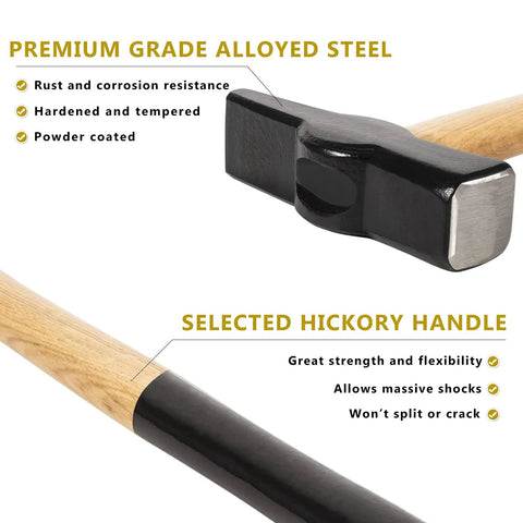 Cross peen hammer from 15 Inch Wolf Jaw Tongs And Hammer Tool Set For Bladesmiths And Forge Fans, features alloyed steel and hickory handle