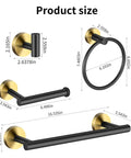5 Piece Black Gold Bathroom Hardware Set With 16 Inch Towel Bar, Towel Ring, 2 Towel Hooks And Toilet Paper Holder dimensions diagram