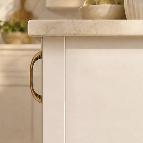 Side view of 10 Pack Antique Brass Cabinet Pulls With Ergonomic Curved Grip for 5 Inch Kitchen Cabinets and Drawers.