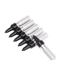 12 Pack Pro Grade Aluminum Arrow Inserts For ID 7.6mm Carbon Arrows And Crossbow Tips, 8-32 Thread, aligned on white background