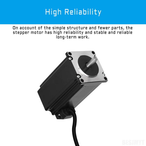 BESJMYT 57 NEMA 23 bipolar stepper motor with silver flange, protruding shaft and black housing, 2.25x2.25x3.94in.