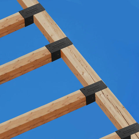 Heavy Duty Pergola Bracket Kit 8 Pieces 3.6 By 3.6 Inch Rafter Post Connectors For Outdoor Gazebos Decks Carports Sunrooms Log Cabins DIY Friendly Fittings Rust Resistant Powder Coated Steel