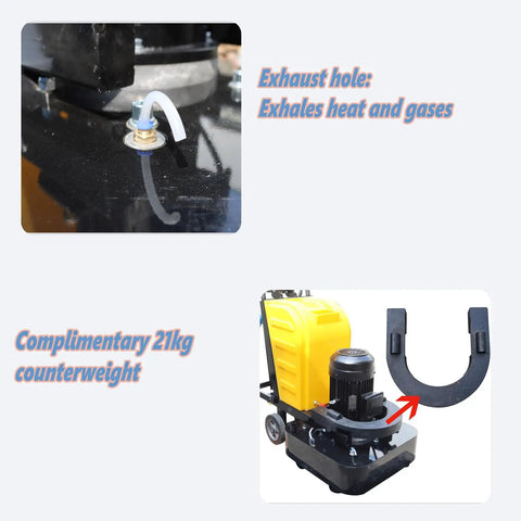 Beefy 12 Head Planetary Concrete Floor Grinder Polisher With Dust Collector Wet And Dry Grinding 220V 7.5kW exhaust hole and counterweight