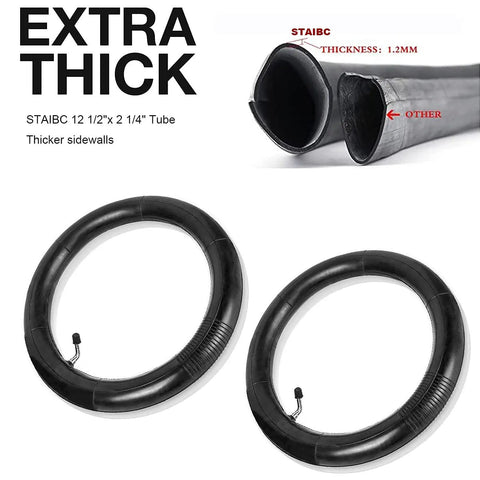 2-Pack 12.5 By 2.25 Inch Scooter Tire Tubes With Angled Valve Stem Built Tough Heavy Duty Inner Tubes For Most 12.5 By 1.75 To 2.25 Inch Bikes And Scooters, Razor Pocket Mod Compatible, Thick Butyl Rubber showing extra thick sidewalls