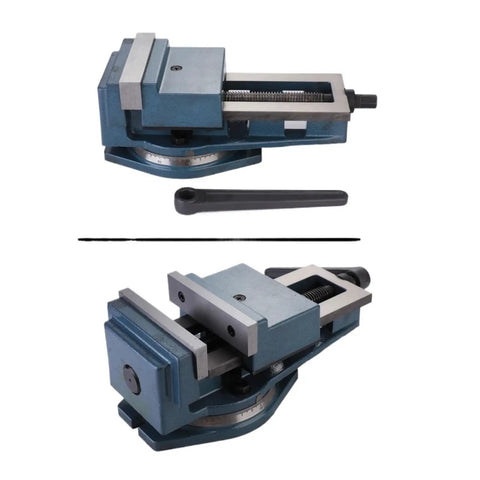 Built Like A Tank Cast Iron Angle Bench Vise With Quick Swap Turning Holder Featuring Hardened Steel Dead Nuts For Precision Cnc Machining and Smooth Shop Clamping, showing reinforced structure and precision clamping.