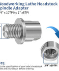 Precision Hardened Steel Woodworking Lathe Headstock Spindle Adapter for 3/4" x 10 TPI to 1" x 8 TPI chuck conversion.