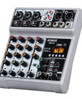 Five Channel USB Bluetooth Audio Mixer With Dope Echo Delay Effects And 48V Phantom Power shown from front angle