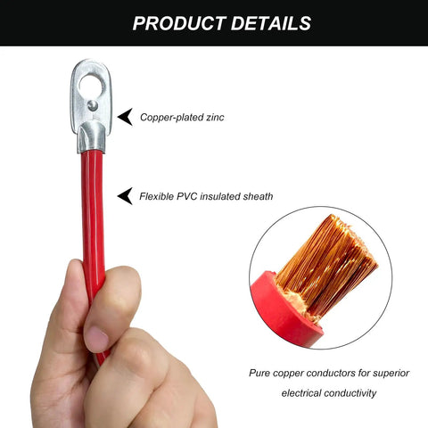 Hella Sturdy Twin Pack 4 Gauge Battery Cable 18 Inch Pure Copper Power Inverter Wire With Large Ring Terminals displayed with details.