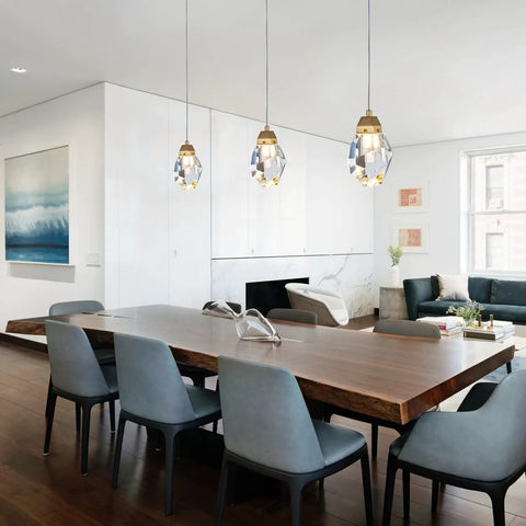 Dining room with 1 Light Diamond Crystal Pendant Light Dope Glow Mini Ceiling Hanging Fixture In Gold Brushed Brass Finish