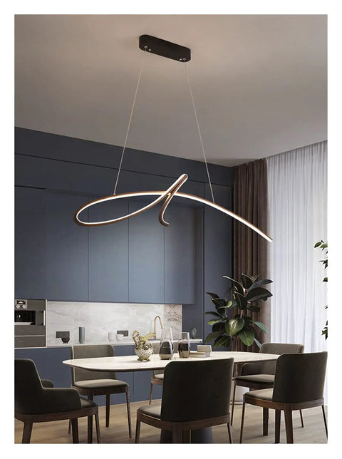 Slick Loft Style Led Pendant Lamp With Hella Bright Eye Friendly Glow For Dining And Kitchen Zones featuring a flowing design in a modern kitchen.