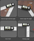 Hardcore Stainless Steel Digital Protractor With Bold Lcd Screen For Spot On 360 Degree Angle Measuring In Construction And Woodworking Gonna Help You Nail Every Cut Perfectly measuring 45, 135, 180, and 90 degrees.
