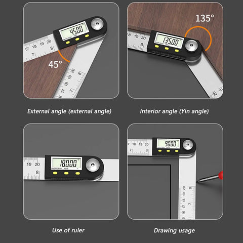 Hardcore Stainless Steel Digital Protractor With Bold Lcd Screen For Spot On 360 Degree Angle Measuring In Construction And Woodworking Gonna Help You Nail Every Cut Perfectly measuring 45, 135, 180, and 90 degrees.