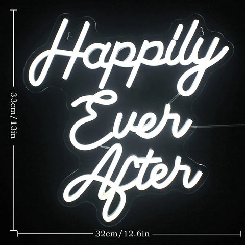 Happily Ever After Neon Sign White Led Neon Light for Wedding Bridal Shower Usb Powered Light Up Sign Size 13x12.6 inches