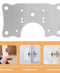 Five Pack Stainless Steel Cabinet Hinge Plates For Frameless Cabinets, top view and installation examples, quiet door operation