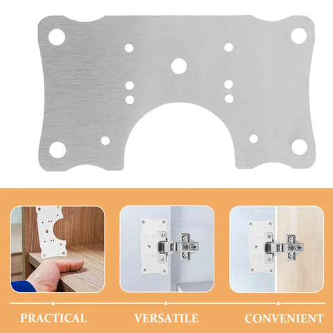 Five Pack Stainless Steel Cabinet Hinge Plates For Frameless Cabinets, top view and installation examples, quiet door operation