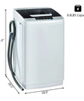 Full Automatic Washer And Spinner Combo, 8 Point 8 Lbs Portable Laundry Machine shown from the front, dimensions 31" x 18.5" x 18".
