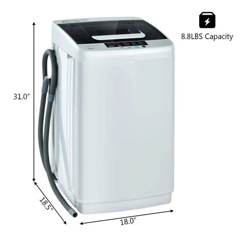 Full Automatic Washer And Spinner Combo, 8 Point 8 Lbs Portable Laundry Machine shown from the front, dimensions 31" x 18.5" x 18".
