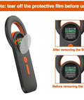 Pet Microchip And RFID Scanner With 1.44 Inch Color Display, protective film removal shown, close-up view.