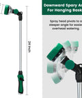 Long Reach 24 Inch Watering Wand With Pro Grade Thumb Control Nozzle, showing 10 spray patterns and 180 degree pivoting head.