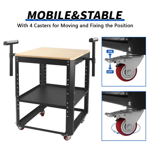 Shop Ready Heavy Duty Rolling Planer Stand With Height Adjustable Platform And Smooth Extension Rollers For 550 Lb Shop Floor Capacity Plus Massive Double Layer Tool Cart Built For Saws And Gear - mobile rolling cart with wooden top and locking casters.