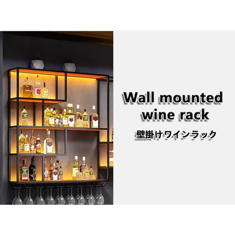 Rustic Industrial Led Wall Mounted Metal Wine Bar Dope Three Tier Bottle Storage Rack For Kitchen And Living Room Decor with illuminated bottles