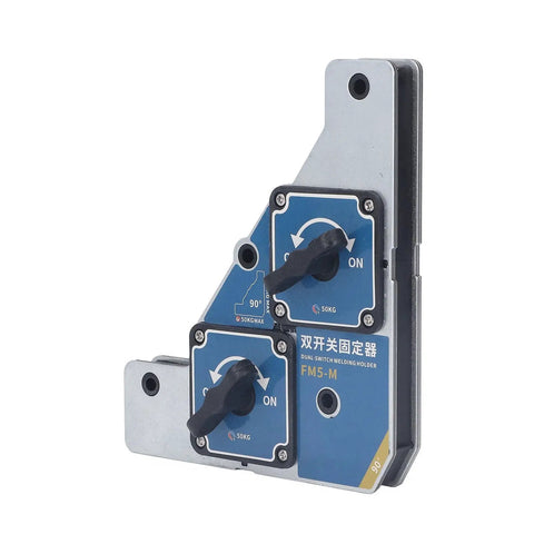 Heavy Duty Magnetic Welding Clamp With Dual Switch Control Holds 50KG for 90-degree steel and iron pipe positioning fixture.