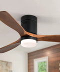 52 Inch Ceiling Fan With Lights 3 Solid Wood Fan Blade featuring black metal base and integrated LED light.