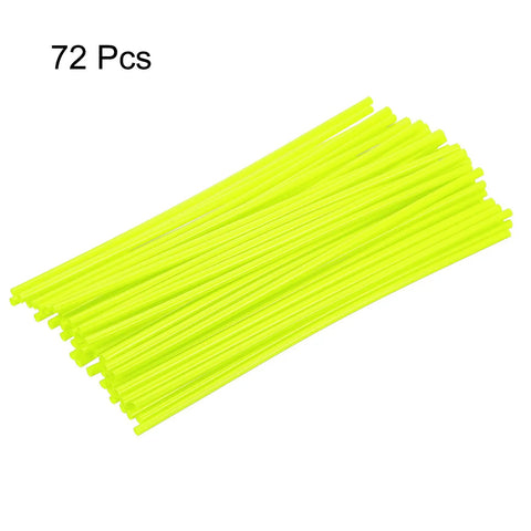 Bright fluorescent yellow stack of 72 Pack Universal Spoke Skin Wraps 0.2in Plastic Covers for Dirt Bikes Bike Motorcycle 8 to 21 Inch Rims.