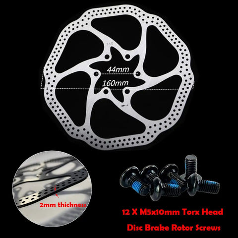 160mm stainless rotor and fixing screws from All In One Bike Front And Rear Disc Brake Kit With Calipers in red finish