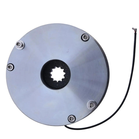 Heavy Duty Brake Kit Part Number 7024772 Built Tough And Works Like A Charm With Jlg Vertical Mast Lifts 1230es 1930es 2630es 2646es 3246es 2032es 2632sn Premium Replacement Assembly close-up view of metal brake disc with central opening and connector wire